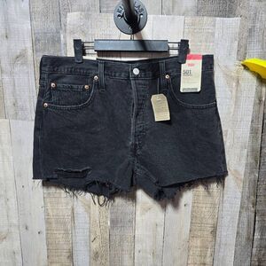 Levi's 501 Black Button Fly Distressed Denim Jean Shorts NWT